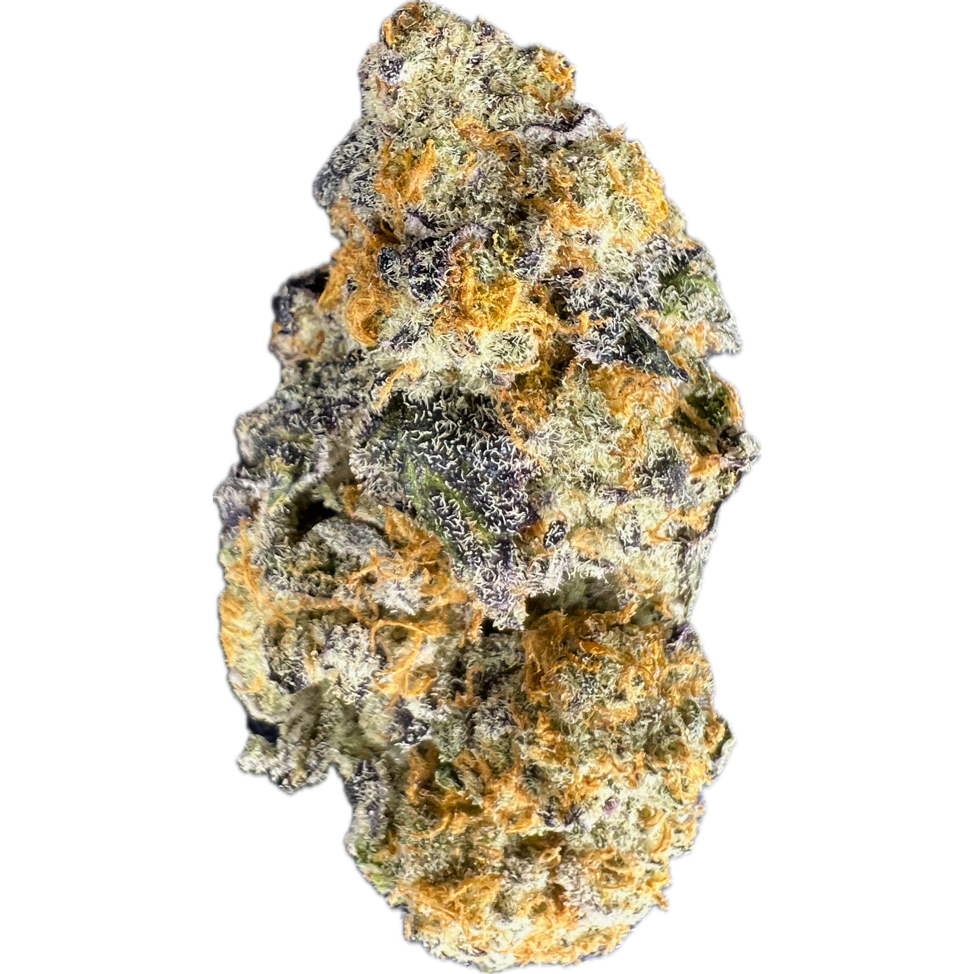 Double OG Strain – A Strong Indica-Dominant Hybrid with Bold Flavour Close-up of Double OG cannabis strain showcasing deep green buds, amber hairs, and a frosty layer of white trichomes.