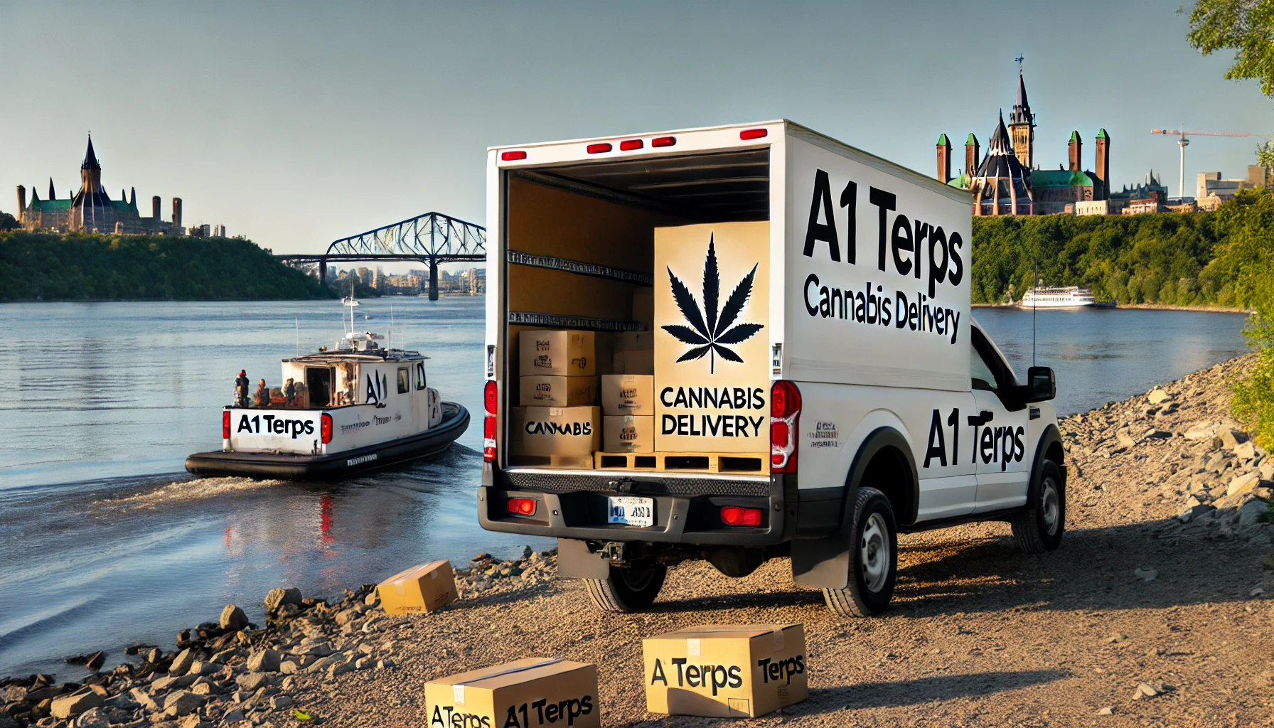 Livraison de Cannabis à Gatineau - A1 Terps truck unloading products into a boat