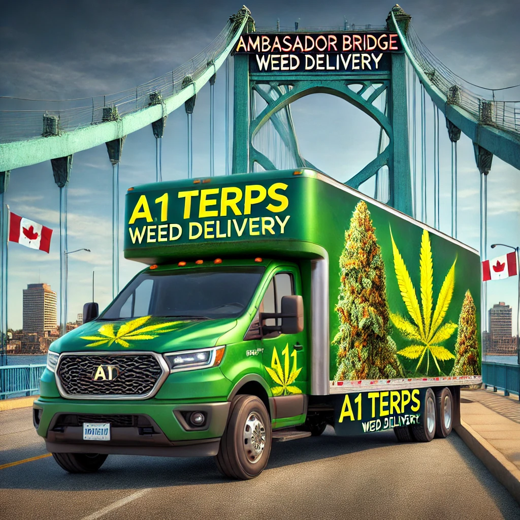 A1 Terps weed delivery truck crossing the Ambassador Bridge in Windsor, Ontario