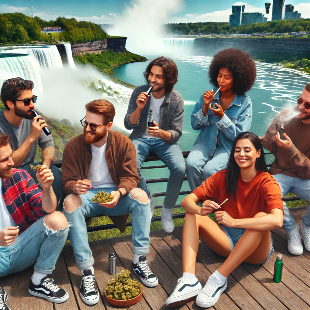 People casually using cannabis near Niagara Falls after a weed delivery from A1 Terps