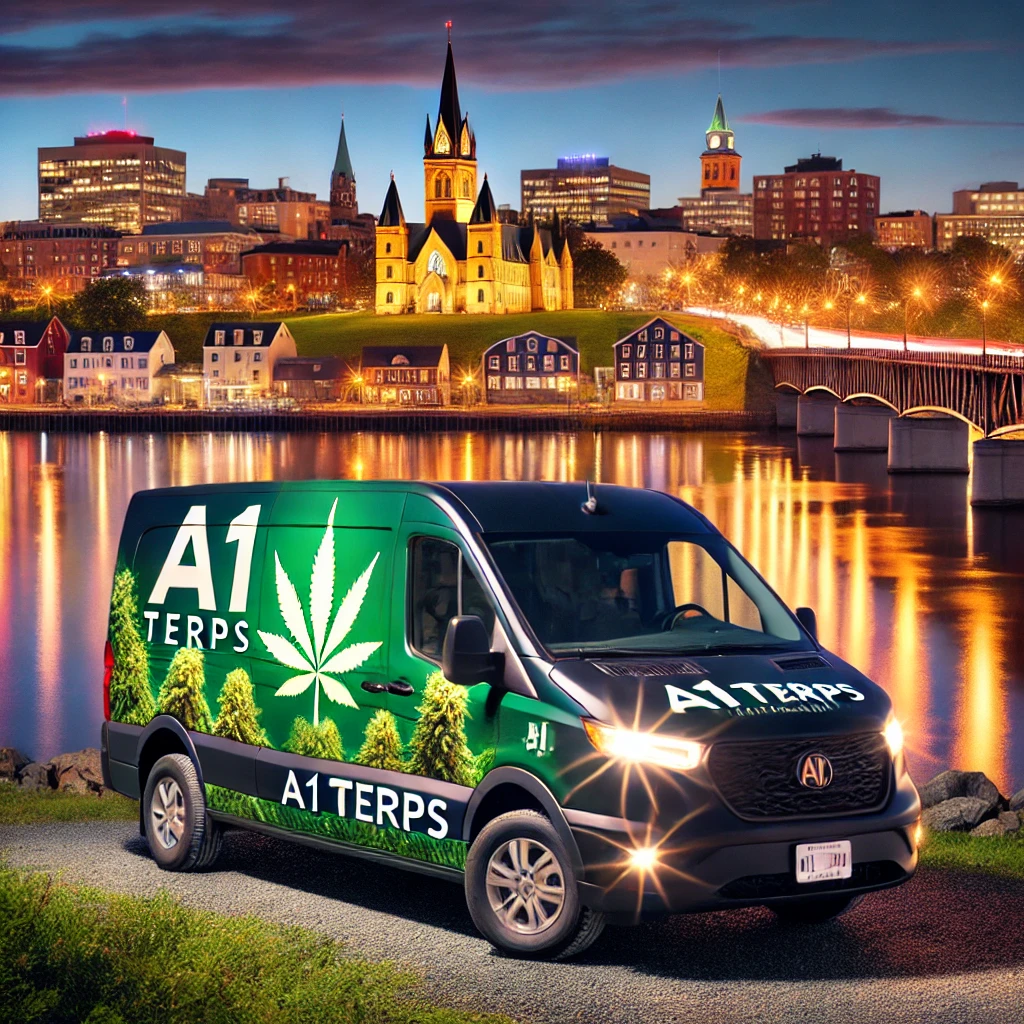 A1 Terps cannabis delivery van by the Saint John River in Fredericton.