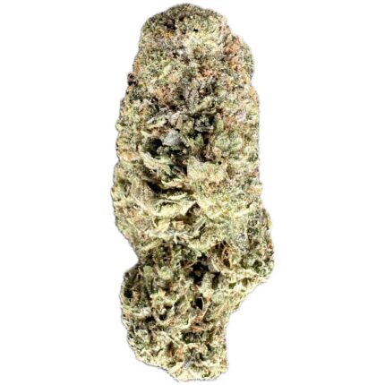 Close-up of Tuna Kush strain buds, showcasing dense, resin-coated green buds with trichomes and orange hairs.
